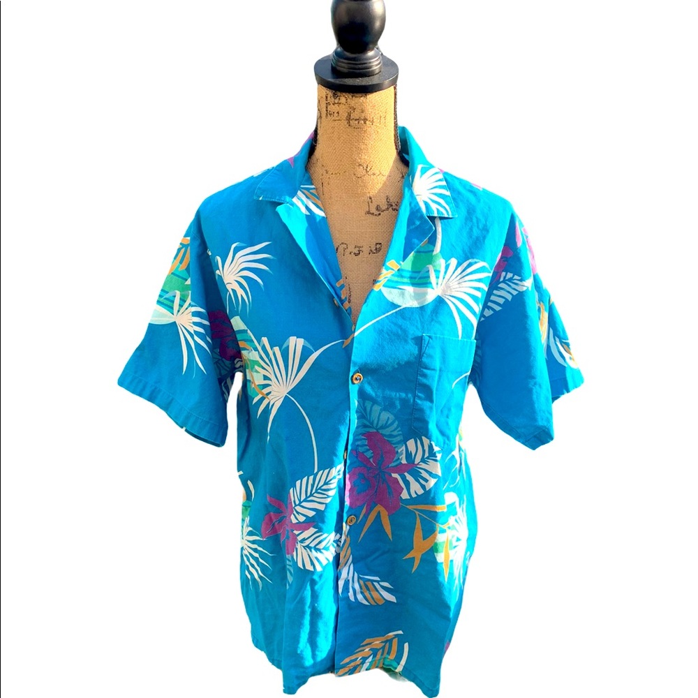 Barefoot in Paradise bright blue Hawaiian shirt